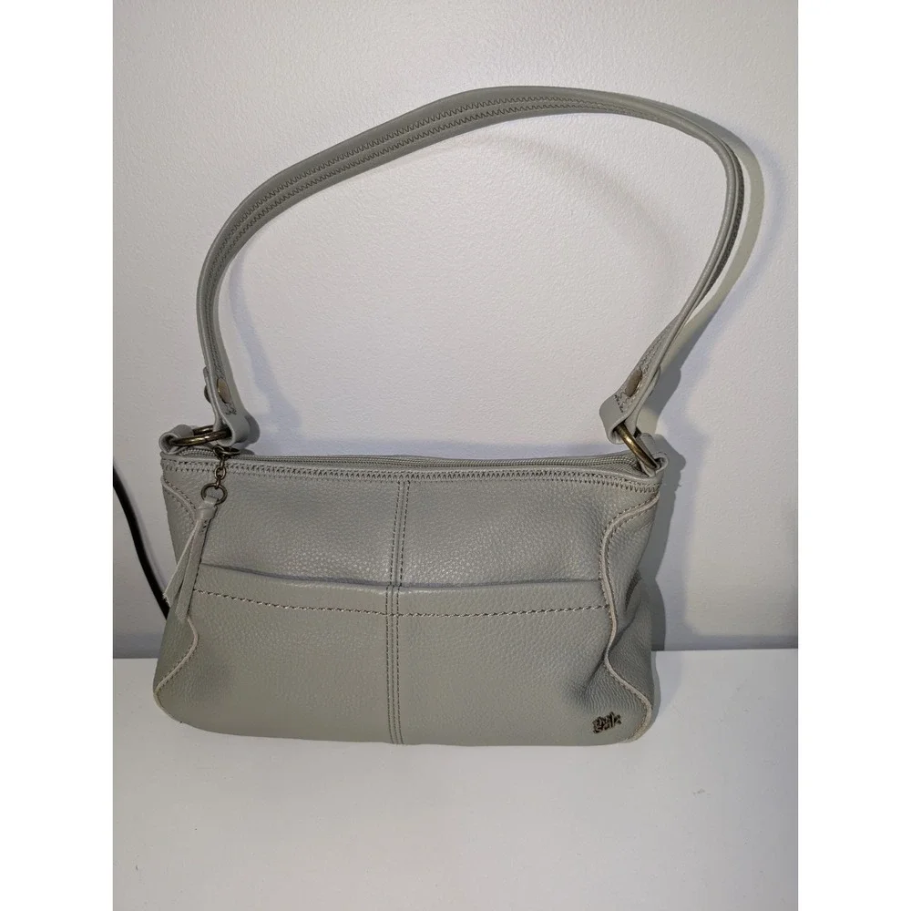 THE SAK Iris Hobo Pebbled Leather Gray Antique Hardware Chic 12x9x5